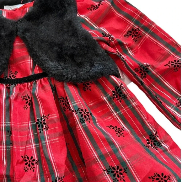 Pippa & Julie Red Plaid Dress with Fur Vest 4 - Picture 2 of 3